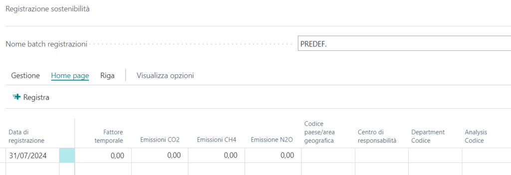 Registrazione sostenibilità in Business Central: rilevazione delle emissioni CO2, CH4 e N2O